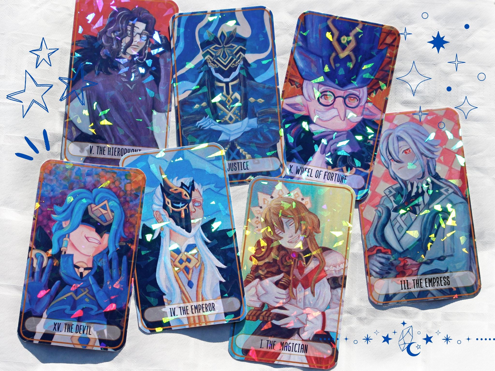 Karten im Fatui-Tarot-Stil, Wähle aus einer Auswahl - Handgefertigt - Ölgemälde-Reproduktionen - Genshin Handcrafted Creation