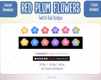 Lovely Red Plum Flower Twitch Sub Badges for twitch, clean and stylish