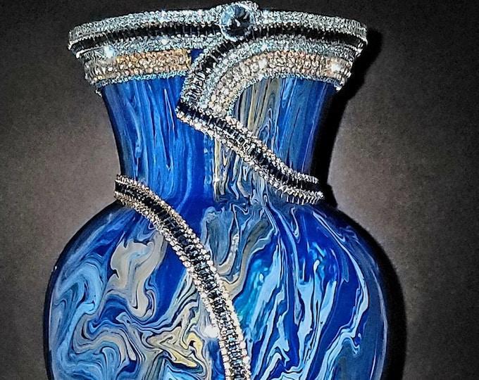 Blue and Gold Abstract Style Flower Vase Marbled Design Glass Flower