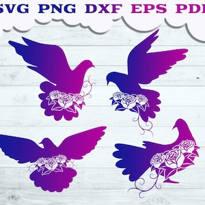 Dove silhouette SVG bundle, Floral Dove svg, Dove with Flower svg, Pigeon Svg, Floral pigeon svg, Pigeon wall art Cut file, Wedding ornament