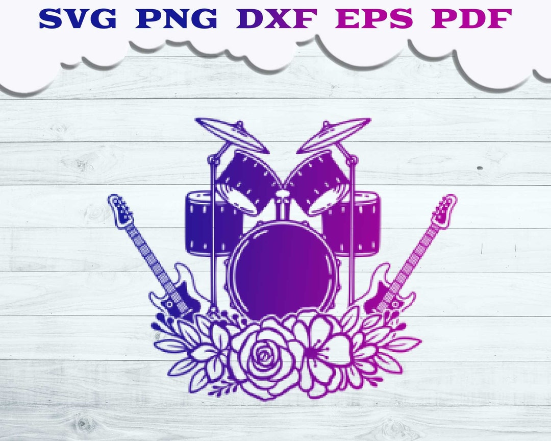 Floral Drum SVG, Drum With Flower and Guitar Svg, Drummer Svg, Flower