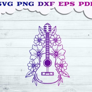Floral Guitar SVG, Flower Guitar Cut file, Acoustic Guitar svg, Acoustic Guitar with Flower, Guitarist svg, Guitar Lover svg, Music Lover