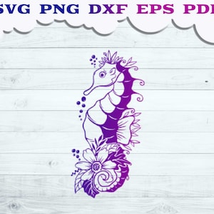 Floral Sea Horse SVG, Sea Horse svg, Sea Horse with Flower svg, Sea Horse Wall Decor, Floral Sea Horse Cut file For Cricut and Silhouette