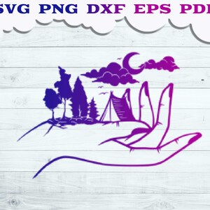 Camping Scene SVG, Night Camp svg, Hand holding Camp svg, Camp Life svg, Camp under the  moonlight svg, Adventure svg, Outdoor svg, Camp svg