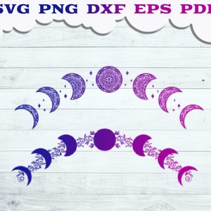 Blume Mond Phase SVG Bundle, Mond Phase svg, Boho Mond svg, mystisch Celestial svg, Mond Wanddekor, Halbmond svg, Floral Mond Clip art