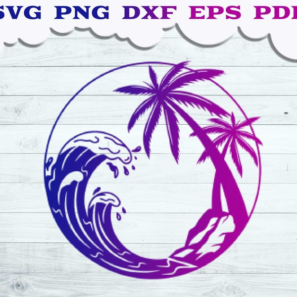 Ocean Wave Palm Tree Svg - Etsy