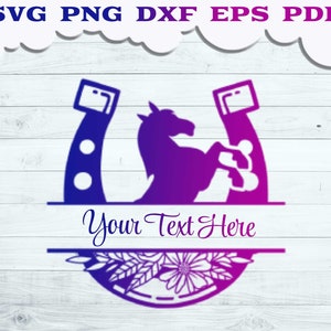 Split Monogram Horseshoe SVG, Floral Horse Name Svg, Horse Name svg, Horse Svg file for Cricut, Horse Silhouette, Animal Name Svg and PNG