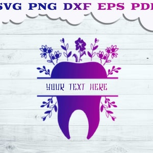Monograma floral do dentista SVG, flor dividida do dentista Svg, decoração da parede do dente da flor, dente com flor para o logotipo do dentista, arquivo de corte floral do dentista