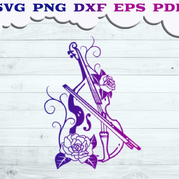 Violin SVG, Floral Violin svg, Flower Violin svg, Floral Violin Wall Decor, Music Lover svg, Violin Logo, Music Instrument, Band Logo