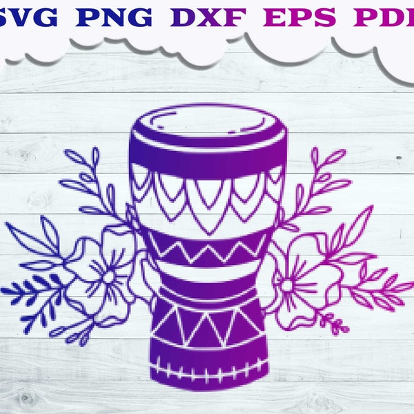 Djembe SVG, Floral Djembe Svg, Djembe Cut file, African Drum svg, Djembe Drum svg, Drumer Svg, Music Instrument, Percussion svg, Music svg