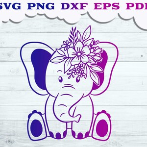 Baby Elefant SVG, niedlicher Elefant svg, Floral Elefant Mädchen svg, süßer Elefant Baby svg, Tier Baby svg, Baby Mädchen Shirt, svg für Cricut