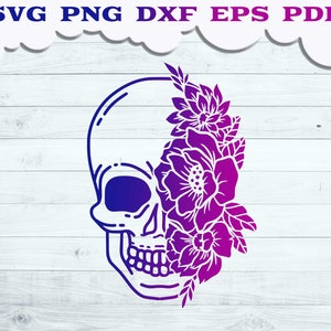 Schädel Gesicht SVG-Datei, Floral Schädel SVG, Schädel mit Blume svg, Floral Skull geschnitten Datei, Halloween svg, Gothic, Rebel Soul svg, menschlicher Schädel svg