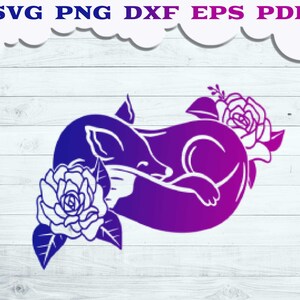Fox SVG, Floral Fox SVG, Lazy Fox z kwiatem SVG, Animal SVG, Wild Life SVG, Fox plik SVG dla Cricut i Silhouette, Animal Clip Art