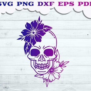 Skull SVG file, Floral skull Svg, Skull with Flower svg, Floral Skull Cut file, Halloween svg, Gothic svg, Rebel Soul svg, Witchy svg, png