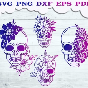 Bundle Svg tête de mort floral, fichier SVG tête de mort, fichier coupe tête de mort Floral, tête de mort svg Bundle, tête de mort avec couronne de fleurs svg, svg Halloween, âme rebelle