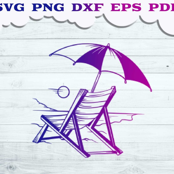 Adirondack Chair svg, Chair with Umbrella svg, Beach chair svg, Beach scene svg, Summer sign Svg, Beach svg, Sunset Svg file, Vacation svg