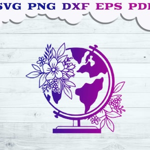 Floral Globus SVG, Globus mit Blume SVG, Blume Globus svg, Floral Globus geschnitten Datei, Globus svg für Cricut, Abenteuer svg, Karte svg, Reise svg