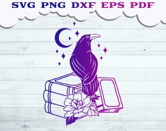 Crow on Book SVG, Floral Book with Crow svg, Flower Crow Cut file, Halloween sign svg, Gotic Book svg, Bird svg, Raven svg, Halloween svg