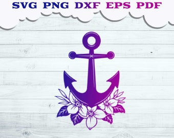 Floral Anchor SVG, Anchor with Flower svg, Anchor svg, Naval Anchor svg, Boat Anchor svg, Anchor Cut file, Anchor Silhouette, Anchor PNG