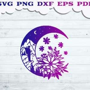 Przygoda SVG, Góra SVG, Kwiatowy księżyc SVG, Plik Mountain Cut, Eksploruj SVG, Las SVG, Na zewnątrz, Kemping, SVG dla Cricut, Sylwetka