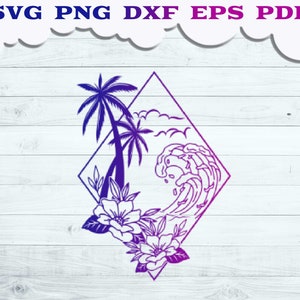 Floral Wave SVG, Wave Summer Svg, Wave Scene with Flower svg, Floral Wave Cut File, Wave wall decor, Ocean svg, Beach Scene , Beautiful sea
