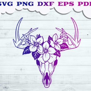 Floral Deer Skull svg, Deer Skull with Flower SVG, Deer Skull Floral svg, Floral Deer skull Cut file for Cricut, Deer Head svg, Deer Face