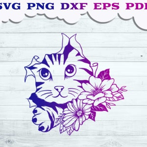 Peeking Cat SVG, Floral Cat svg, Funny Cat svg, Cat Clip art, Animal Peeking face Svg, Cute Pet svg, Cat silhouette, Cat svg for cricut