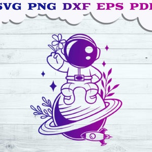 Astronauta floral SVG, lindo astronauta con flor svg, astronauta chica svg, astronauta en planeta svg, astronauta svg, espacio svg, galaxia svg