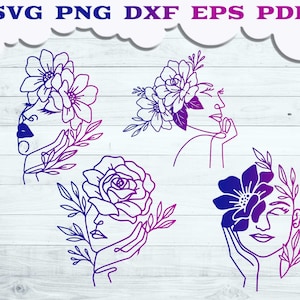 Line art Woman face with flowers SVG file, Floral Woman face svg, Woman face Logo, Beauty woman Line art svg, Woman face svg, Girl Face svg