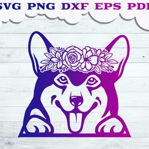 Corgi Dog SVG, Floral dog svg, Dog Svg, Pet svg, Animal Face svg, Pet Lover svg, Peeking Dod svg, Paw svg, Dog silhouette, Svg for Cricut