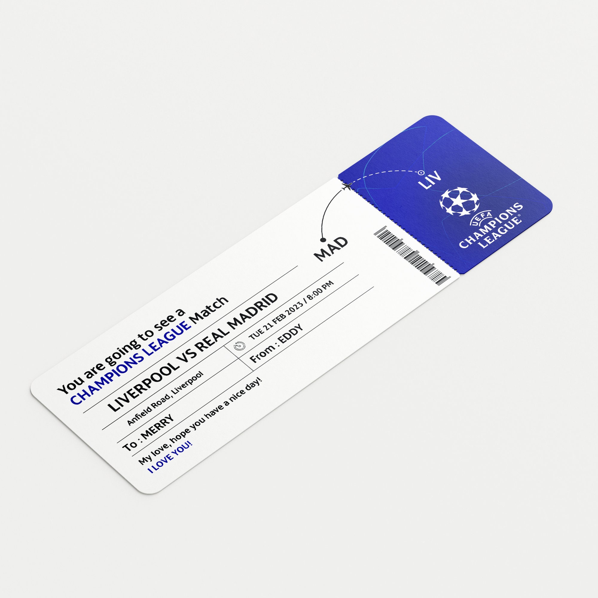 Uefa Champions League Personalized Football Match Voucher PDF Instant