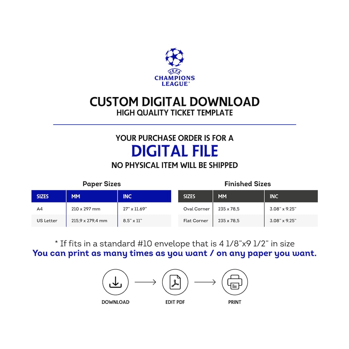 Uefa Champions League Personalized Football Match Voucher PDF Instant
