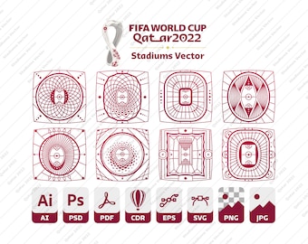 World Cup 2022 Qatar Stadiums Vector Bundle - Icon Set - 8 File Formats Ai, Pdf, Psd, Cdr, Eps, Svg, Png, Jpg Instant Download