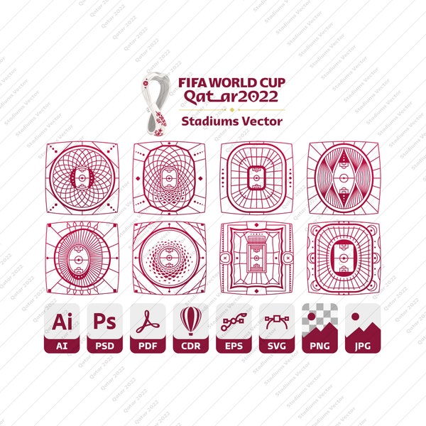 WM 2022 Katar Stadien Vektor Bundle - Icon Set - 8 Dateiformate Ai, Pdf, Psd, Cdr, Eps, Svg, Png, Jpg Sofort Download