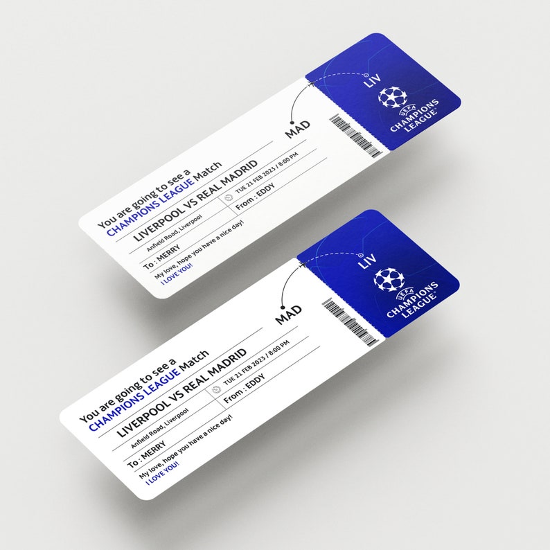 Uefa Champions League Personalized Football Match Voucher PDF Instant