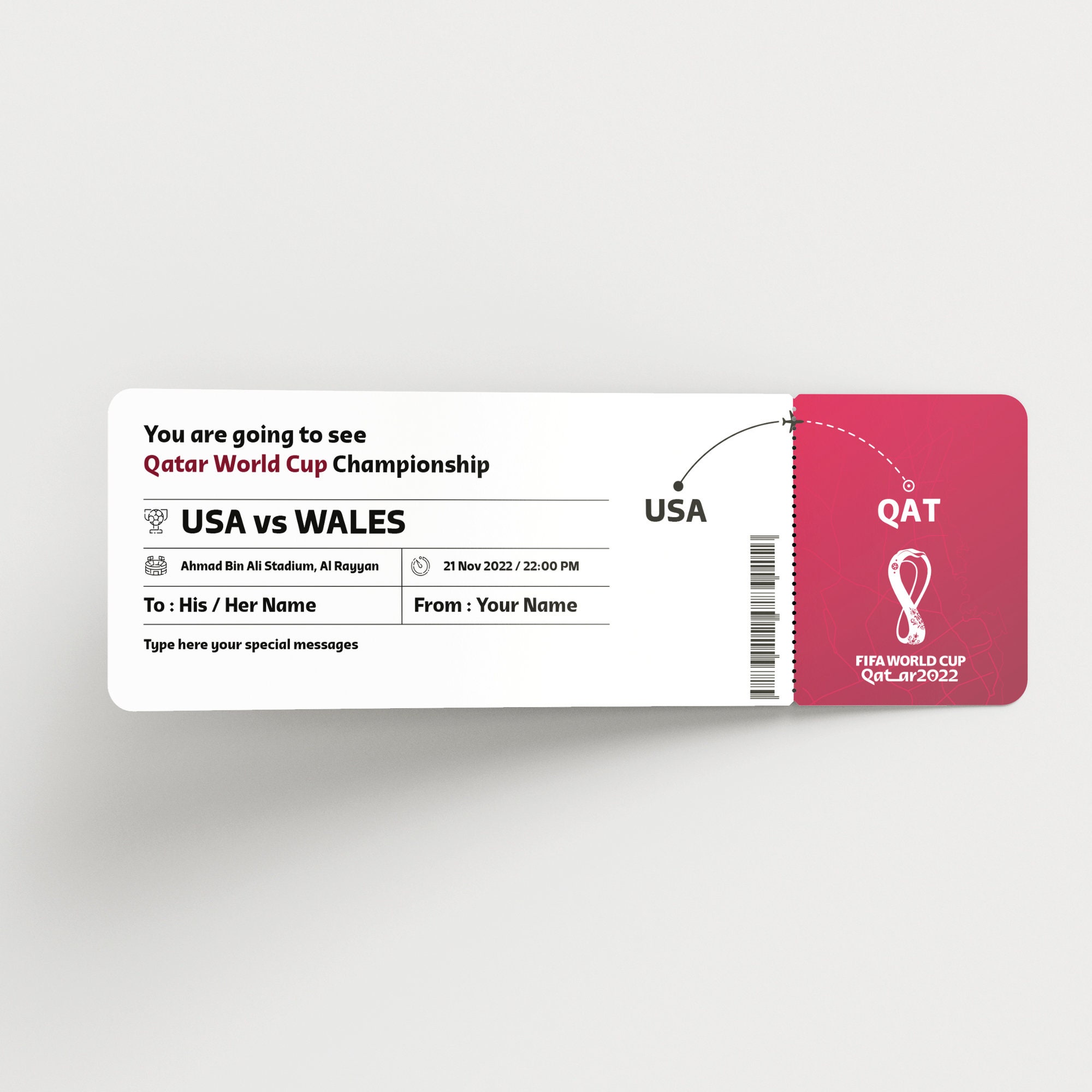 World Cup 2022 Qatar Ticket Template Editable Custom World 