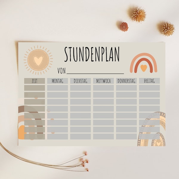 Timetable | Gift for starting school | school child | school | Soft beige earth tones | Boho Rainbow | printable digital DOWNLOAD