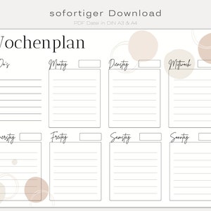 Wochenplaner zum Ausdrucken undatierte Vorlage | Wochenplan mit To Do Liste als digitaler DOWNLOAD deutsch | Wochenübersicht für Familie PDF
