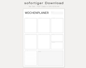 Weekly planner DIN A3 and A4 | home office | To Do List | DIGITAL DOWNLOAD | printable template | minimalist and simple | German