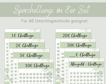 Sparchallenge A6 Zipper Methode | digital DOWNLOAD | 1 2 5 10 20 50 Euro | Kleingeldchallenge | Budget Sparen | Münzsparchallenge | deutsch