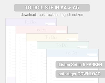 Minimal To Do List Printable | DIN A4 and A5 | digital DOWNLOAD print | home office | neutral pastel | set of 5