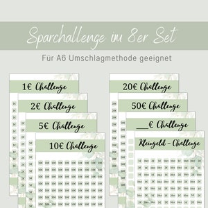 Sparchallenge A6 Zipper Method | digital DOWNLOAD | 1 2 5 10 20 50 euros | Small Change Challenge | Budget Savings | Coin Saving Challenge | German