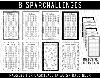 Spar Challenge Budgetbuch minimalistisch Gekritzel | digitaler DOWNLOAD | Sparbinder A6 Zipper Budgeting Methode im Set | deutsch Kleingeld