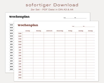 Retro weekplan in minimalistische stijl | digitale onmiddellijke download | dagelijkse takenlijst | PDF-bestand DIN A3 & A4 in het Duits | Set van 2 bundels