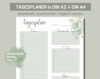 Tagesplaner DIN A3 und A4 | Home Office | To-Do Liste | digitaler DOWNLOAD | Schreibtischunterlage | sanftes silbergrün Eukalyptus