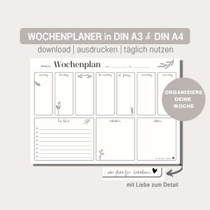 Wochenplaner DIN A3 und A4 | Home Office | To-Do Liste schlicht | digitaler DOWNLOAD | minimalistisch Lineart | Wildblume Blümchen | deutsch