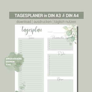 Daily planner DIN A3 and A4 | home office | To Do List | DIGITAL DOWNLOAD | desk pad | soft silver-green eucalyptus