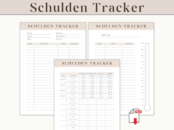 Schulden Tracker 3er Set | Budget Planer zum Ausdrucken | Finanzplaner Kredit Raten Zahlungen Haushaltsbuch | Schulden Schneeball Methode