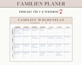 Family planner | Weekly planner for family to print | Weekly plan for family weekly overview as digital DOWNLOAD | Household plan PDF