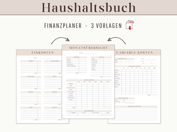 Haushaltsbuch monatlich Finanzplaner | Budget Planner Sheet Ausdrucken PDF | Spartracker Vorlage Haushaltsplan persönliches Geld Management